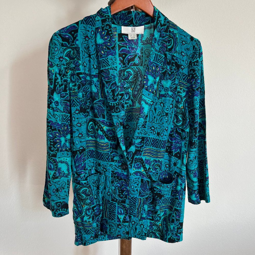 Vintage PS Illustrations Size P Abstract Print Single-Button Shawl Collar Jacket